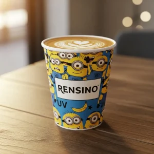 Vaso de papel colorido con patrón de Minions, adecuado para empaques de bebidas, diseño personalizado disponible