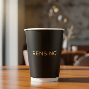 Copo de Papel Preto com Logotipo Dourado, Adequado para Embalagem de Café ou Bebida