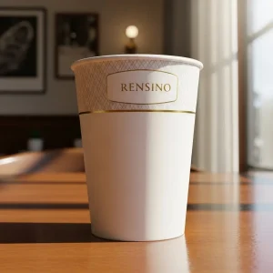 Bicchiere di carta bianco con accento dorato, adatto per bevande, regali o imballaggio al dettaglio