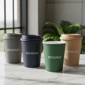 RENSINO लोगो के साथ रंगीन पेपर कॉफी कप, गर्म पेय और टेकअवे के लिए उपयुक्त