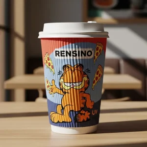 Gobelet en papier avec motif de tigre de dessin animé et de pizza, adapté pour les boissons et l'emballage de détail