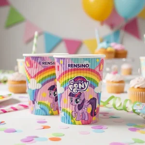 Vaso de papel colorido con patrón de My Little Pony, adecuado para uso en fiestas