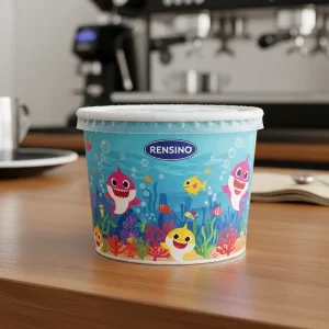 Copo de Papel Colorido com Padrão de Vida Marinha, Adequado para Embalagem de Alimentos ou Bebidas, Impressão Personalizada Disponível