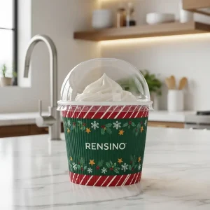 Tazza di carta rossa con motivo natalizio, adatta per bevande calde, design personalizzato disponibile