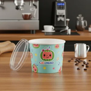 Gobelet en papier coloré avec impression de personnage de dessin animé, adapté pour l'emballage de nourriture et de boissons, design personnalisé disponible