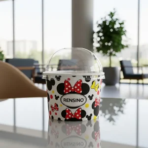 Bicchiere di carta bianco con motivo Minnie Mouse, adatto per bevande e imballaggio regalo, design personalizzato disponibile
