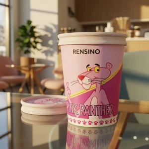 Bicchiere di Carta Rosa con Design di Pantera dei Cartoni Animati, Adatto per Imballaggio di Bevande e Regali, Servizio OEM/ODM