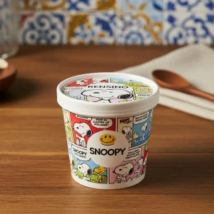 Copo de papel impresso com Snoopy e tampa, adequado para embalagem de lanches e bebidas