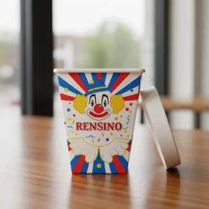 Gobelet en papier coloré avec design de clown, adapté pour l'emballage cadeau ou la vente au détail, impression personnalisée disponible