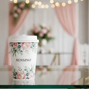 Bicchiere di Carta Bianco con Motivo Floreale, Adatto per Caffè o Bevande, Design Personalizzato Disponibile