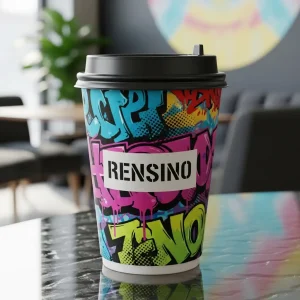 Colorido vaso de papel para café con patrón de graffiti, diseño personalizado disponible