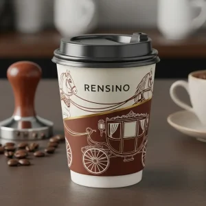 Gobelet en papier blanc avec illustration de voiture, adapté pour le café ou les boissons, design personnalisé disponible