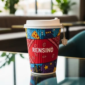 Taza de papel colorida con ilustración creativa, adecuada para empaques de bebidas y minoristas, diseño personalizado disponible