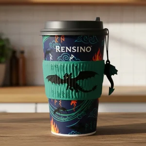 Bicchiere di Carta Colorato con Motivo di Drago e Fuoco, Adatto per Imballaggio di Bevande e Regali, Design Personalizzato Disponibile