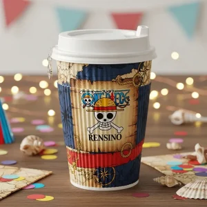 Vaso de papel colorido con patrón de calavera pirata, adecuado para regalo o embalaje minorista