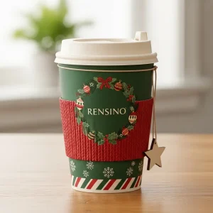 Grüner und roter, weihnachtlich gestalteter Pappbecher mit Kranzmuster, geeignet für Feiertagsgeschenke und Einzelhandelsverpackungen, hochwertige Anpassungen verfügbar