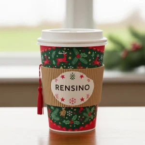 Tazza di Carta Rossa con Motivo Natalizio, Adatta per Caffè o Bevande Calde, Personalizzabile per Uso Regalo o Vendita al Dettaglio