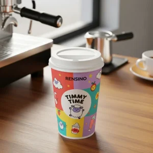 Gobelet en papier coloré avec mouton en dessin animé et motif, adapté pour l'emballage de boissons et de cadeaux, design personnalisable