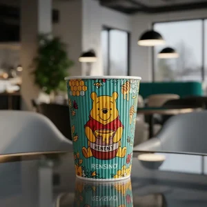 Colorful Paper Cup with Winnie the Pooh Illustration, Suitable for Beverage and Gift Packaging, Custom Design Available