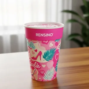 Bicchiere di carta rosa con motivo Barbie, adatto per confezioni regalo o vendita al dettaglio, design personalizzato disponibile