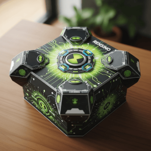 Boîte en papier hexagonale noire au design futuriste, adaptée pour un cadeau ou une exposition, personnalisable par notre usine