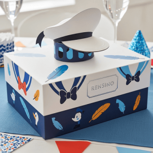 White Gift Box with Navy Bow and Feather Pattern, Suitable for Various Occasions, Customizable by Our Factory