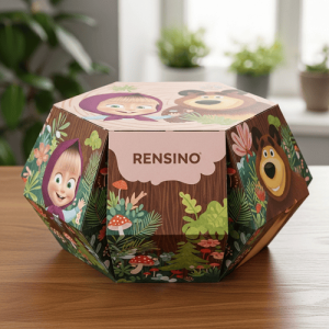 Colorful Hexagonal Paper Box with Cartoon Animal Pattern, Suitable for Gift, Retail, or Display Packaging