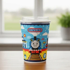 Colorful Paper Cup with Train Illustration, Suitable for Beverage and Gift Packaging, Custom Printing Available
