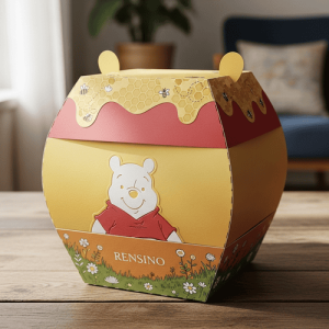 Caja de regalo amarilla con ilustración de Winnie the Pooh, personalizable para empaques minoristas o de regalo
