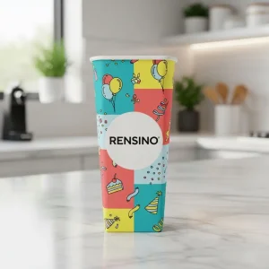 Vaso de papel colorido con patrón de fiesta, adecuado para empaquetado de bebidas y regalos