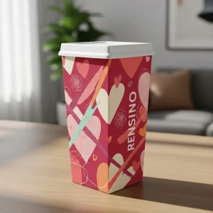 Cartone di carta rosa con motivo a cuore e rosa, adatto per imballaggio regalo o al dettaglio, design personalizzato disponibile