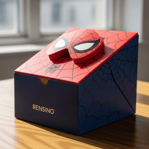 Boîte cadeau en papier à thème Spider-Man bleue et rouge avec couvercle, adaptée pour l'emballage de cadeaux et de vente au détail