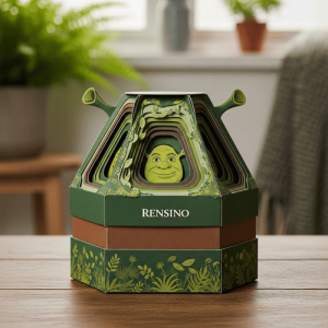 Scatola regalo in carta verde a più strati con motivo naturale, adatta per imballaggio al dettaglio o regalo, personalizzabile dalla fabbrica Rensino
