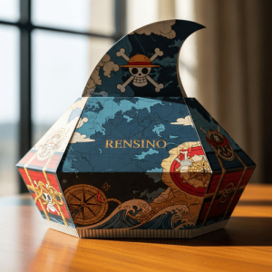 Colorful Hexagonal Paper Box with Nautical Map and Skull Design, Suitable for Gift or Retail Packaging