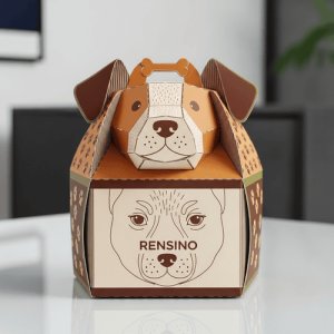 Dog-Shaped Paper Gift Box with Animal Illustration, Custom Design Available