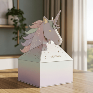 Caixa de Presente em Forma de Unicórnio com Cores Pastel, Design Personalizado Disponível