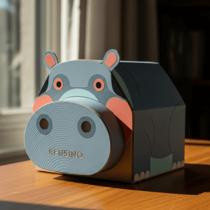 Boîte en papier noire avec illustration d'animal, adaptée pour l'emballage de cadeaux ou de vente au détail, design personnalisé disponible
