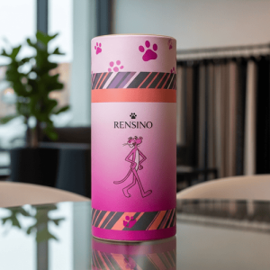 Pink Cylindrical Paper Tube with Paw Print Pattern, Suitable for Gift or Retail Packaging, Custom Design Available