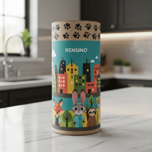 Tubo di Carta Colorato con Motivo di Animali e Paesaggio Urbano, Adatto per Imballaggio di Regali o Vendita al Dettaglio