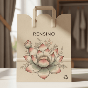 Kraftpapier-Geschenktüte mit Lotusblumenillustration, individuelles Design verfügbar