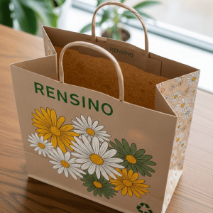 Bunte Papiergeschenktüte mit Gänseblümchen-Muster, umweltfreundlich und anpassbar für Einzelhandel und Geschenke