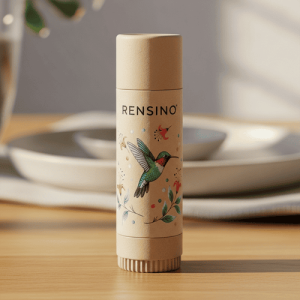 Tube en papier beige avec motif colibri et floral, adapté pour l'emballage de cadeaux ou de cosmétiques, usine avec services de R&D et de personnalisation