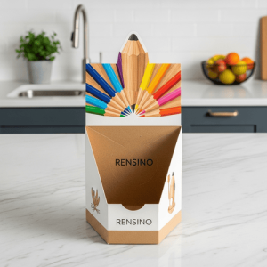 Caja de regalo de papel en forma de lápiz colorido con estructura rígida, adecuada para papelería, regalo o empaques de venta al por menor