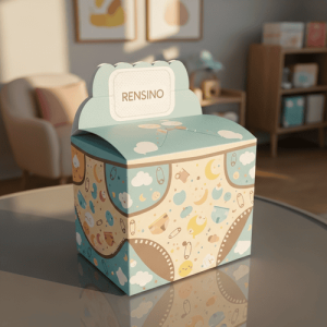 Caja de regalo de papel impresa colorida con patrón de nubes y luna, adecuada para regalos de bebé o exhibición minorista, fabricada por nuestra avanzada fábrica