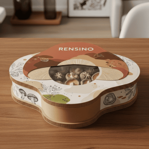 Braune und weiße Geschenkbox mit Pilz- und Naturmuster, individuelles Design verfügbar
