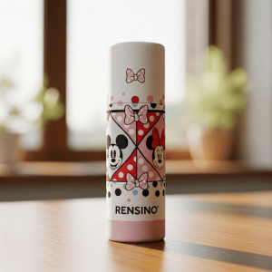 White Cylindrical Paper Tube with Mickey Mouse and Minnie Mouse Pattern, Suitable for Gift or Retail Packaging