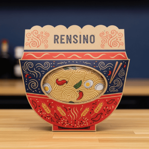 Colorful Paper Bowl with Ramen Noodle Design, Customizable for Gift or Display