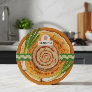 صندوق ورق دائري مع شعار Rensino ونمط أخضر، مناسب لتغليف الهدايا أو البيع بالتجزئة