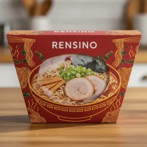 Caja de regalo de papel rojo con patrón de fideos ramen, adecuada para empaques de alimentos y exhibición al por menor, diseño personalizado disponible