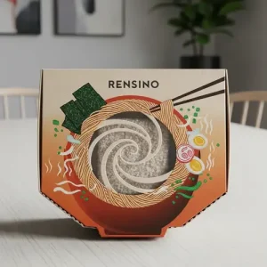 麺のイラストが描かれた茶色の紙製食品包装ボックス、カスタムデザイン可能